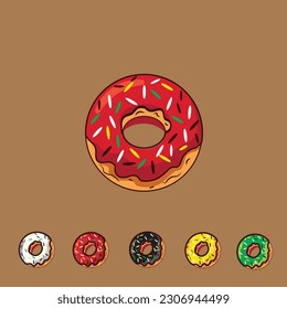Rainbow Donuts Vector Illustration used for Food Icon Concept, banner and background concept brown isolated. 