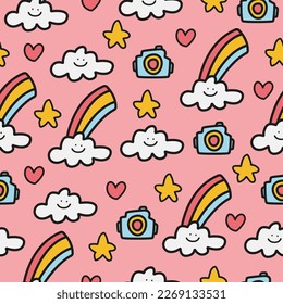 Rainbow doodle cartoon pattern illustration design