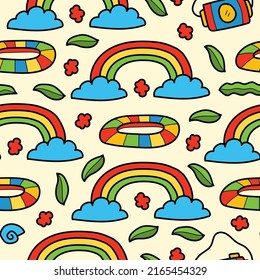 Rainbow doodle cartoon seamless pattern design