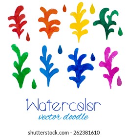 Rainbow doodle elements. Watercolor doodle set.