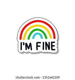 rainbow doodle icon, im fine sticker