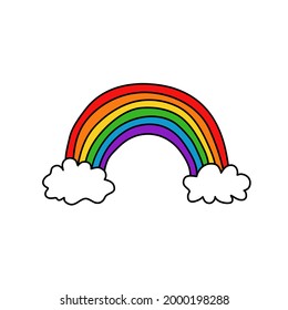 Rainbow doodle icon logo sign Cloud stripes symbol emblem Hand drawn decor sketch Colorful cute design Cartoon children's style Fashion print clothes apparel greeting invitation card poster banner ad