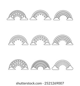 Rainbow doodle line symbol sign icon collection. outline style. isolated illustration