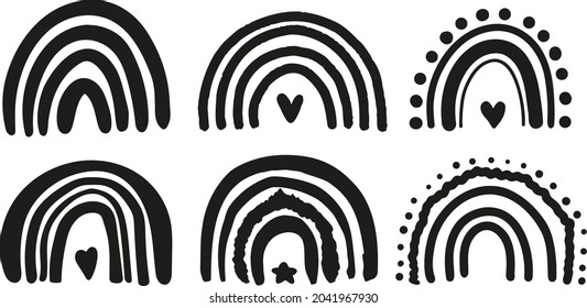 Rainbow doodled silhouettes collection. Bundle of vector illustrations perfect for cutting plotter and more.