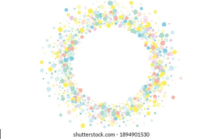 Rainbow Dot Abstract White Background. Flying Dust Design. Carnival Shine Banner. Color Rain Happy Postcard.