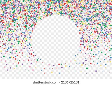 Rainbow Dot Background Transparent Vector. Confetti Fun Card. Colorful New. Multicolored Geometric Fete. Polka Decor Texture.
