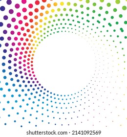 Rainbow dot circle frame halftone on the white background. Vector illustration.