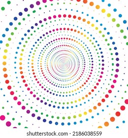 Medio tono del círculo del punto arco iris sobre el fondo blanco. Ilustración vectorial.	