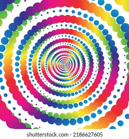 Medio tono del círculo del punto arco iris sobre el fondo blanco. Ilustración vectorial.	