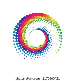 El logotipo del círculo del puntito arco iris en el fondo blanco. Ilustración vectorial.