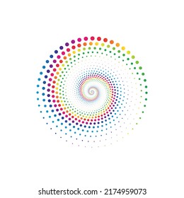 Rainbow dot circle logo halftone on the white background. Vector illustration.