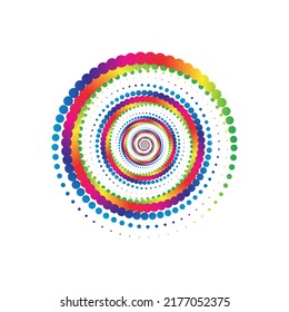 Rainbow-Dot-Logo auf halbem Hintergrund. Vektorgrafik.