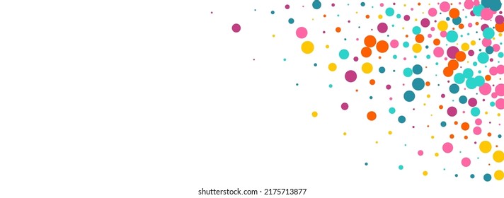 Rainbow Dot Decoration Vector Panoramic White Background. Transparent Dust Card. Christmas Circle Wallpaper. Bright Rain Effect Postcard.