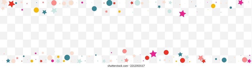 Rainbow Dot Decoration Vector Transparent Panoramic Background. Flying Constellation Invitation. Christmas Circle and Star Illustration. Color Rain Abstract Texture.