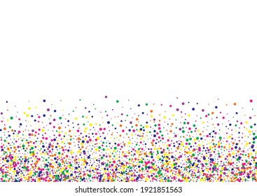 Rainbow Dot Festival White Background. Decoration Polka Banner. Happy Shine Design. Yellow Dust Carnaval Illustration.