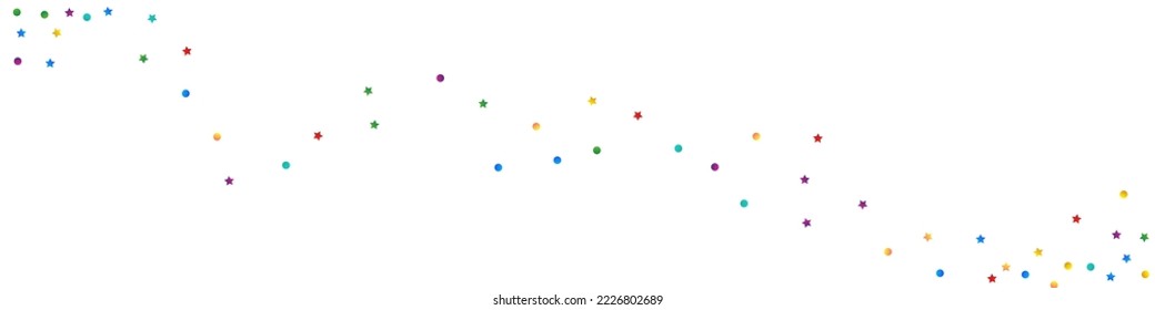 Rainbow Dot Festive Vector White Panoramic Background. Decoration Dust Card. Flying Round Backdrop. Falling Rain Celebrate Design.