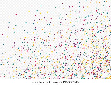 Rainbow Dot Happy Transparent Background. Transparent Dust Texture. Carnival Round Pattern. Yellow Shine Decoration Card.