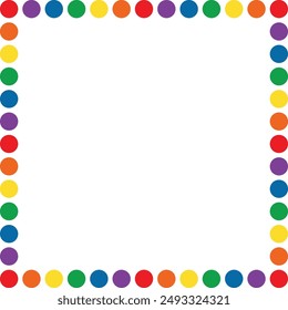 Rainbow dots frame.  Rainbow colors dotted frame. Colorful border. Vector abstract square frame.