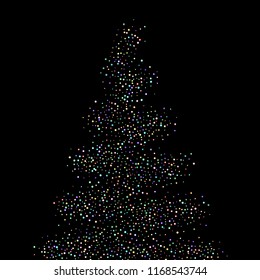 Rainbow dots, iridescent, shiny confetti. Scattered little sparkling, glitter balls, circles. Random stellar falling on black background. New Year Christmas background. Vector illustration.
