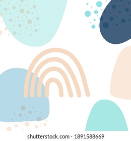 Rainbow, dots and rounded shapes background. Neutral colors. Nordic style. Vector illustration, flat design