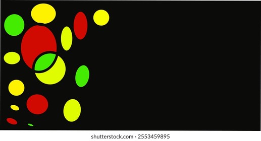 Rainbow Dotted Border on Black Background moving from left to right. red yellow green circle. Jamaican colors Suitable for websites, email templates or PowerPoint.