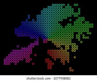 Rainbow dotted Hong Kong Map. Vector geographic map in bright spectral colors with circular gradient on a black background. Colorful vector concept of Hong Kong Map designed of regular empty circles.