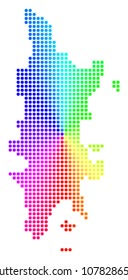 Rainbow dotted Phuket Map. Vector geographic map in bright spectral colors with circular gradient. Colored vector collage of Phuket Map created of regular round dots.