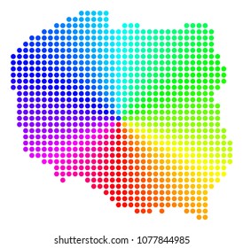 Rainbow dotted Poland Map. Vector geographic map in bright rainbow colors with circular gradient. Color vector pattern of Poland Map organized of regular circle spots.
