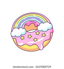Rosca arco-íris, rosquinha, desenho bonito estilo cartoon mágico, ilustração