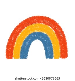Rainbow Drawing in Crayon Style. Colorful Hand-drawn Illustration for Kids, Fun, Cartoon, Doodle, Sketch, Childlike, Bright, Symbol, Art, Cute, Playful Design on White Background