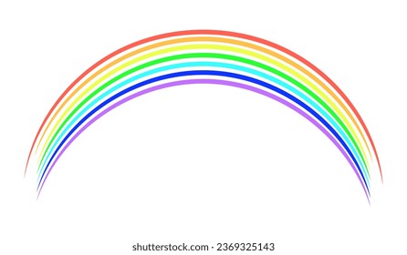 Rainbow drawn with multi-colored crayons or pencils. Multi-colored arc. Drawing of a child. Childhood, childishness. Outline drawing. Vibrant color image. Isolated object. Vector illustration.