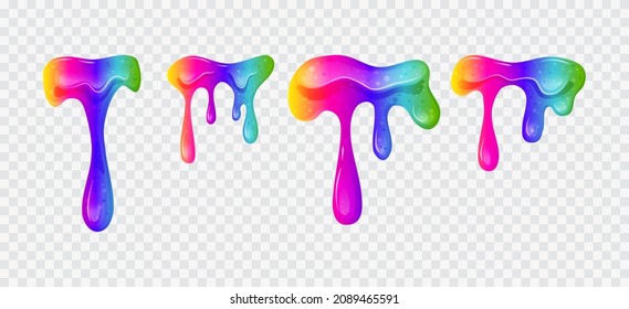 El deslizamiento del arco iris sobre un fondo transparente. Líquido viscoso. Ilustración de dibujos animados.