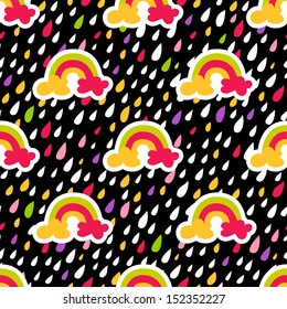 Rainbow Drop seamless pattern. Dark background. Vector illustration.
