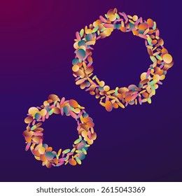 Rainbow Dust Abstract Purple Background. Magic Flying Confetti Postcard. Carnival Invitation. Multicolored Happy Card.