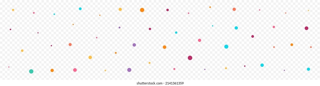 Rainbow Dust Carnaval Vector Panoramic Transparent Background. Invitation Polka Postcard. Top Round Invitation. Color Dot Celebrate Banner.