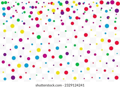 Regenbogenstaub zelebriert Vektortransparentem Hintergrund. Fliegender Regenkarte. Festliche Polka-Postkarte. Abstrakte Illustration von Falling Dot.