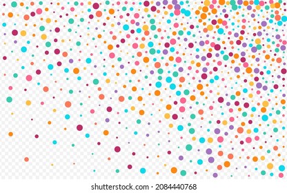Rainbow Dust FallingFestive Vector Transparent Background. Independence Polka Illustration. Carnival Rain Backdrop. Bright Confetti Fun Pattern.