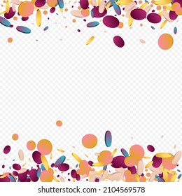 Rainbow Dust Invitation Transparent Background. Multicolored Carnaval Confetti Card. Top Background. Holographic Fun Wallpaper.