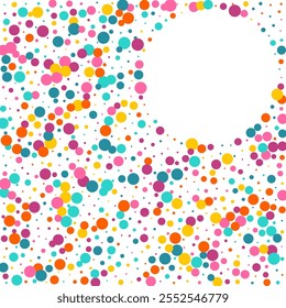 Rainbow Dust Invitation Vector White Background. Happy Confetti Card. Festival Polka Pattern. Color Circle Flying Texture.