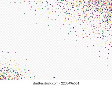 Rainbow Dust Vector Transparent Background. Festival Polka Illustration. Top Confetti Design. Orange Round FallingFestive Background.