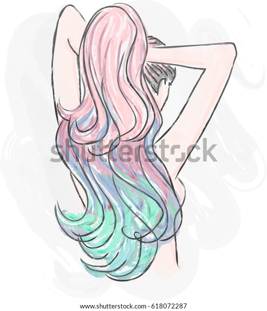 Rainbow Dyed Hair Watercolor Style Stock Vector Royalty Free