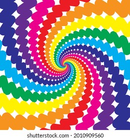 Rainbow Dynamic circular psychedelic pattern. Optical Illusion of movement. Gay Pride. LGBT concept. Vector colorful illustration.