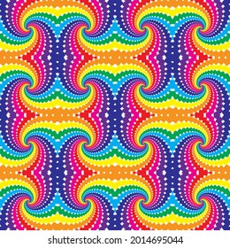 Rainbow Dynamic circular psychedelic pattern. Optical Illusion of movement. Gay Pride. LGBT concept. Vector colorful illustration.