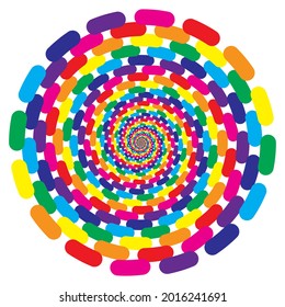 Rainbow Dynamic circular psychedelic pattern. Optical Illusion of movement. Gay Pride. LGBT concept. Vector colorful illustration.