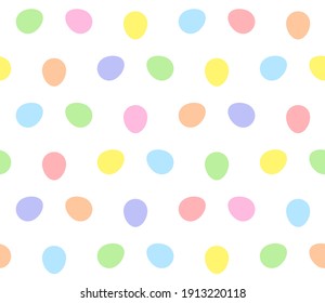 Rainbow easter egg polka dot pattern. Flat Easter egg seamless vector pattern on white background. Simple vector illustration