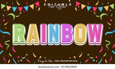 Rainbow editable text style effect, celebration 3D text style theme.