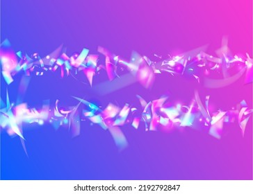 Rainbow Effect. Blue Laser Tinsel. Neon Texture. Birthday Confetti. Glitter Foil. Metal Flyer. Retro Carnaval Serpentine. Fiesta Art. Pink Rainbow Effect