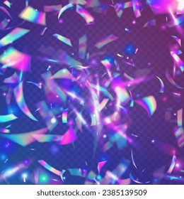 Rainbow Effect. Cristal Tinsel. Metal Colorful Serpentine. Kaleidoscope Texture. Blue Laser Sparkles. Modern Art. Glamour Foil. Disco Element. Violet Rainbow Effect