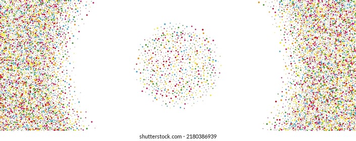 Rainbow Element Background White Vector. Confetti Decor Card. Bright Event. Colorful Geometric Shrovetide. Dot Christmas Frame.