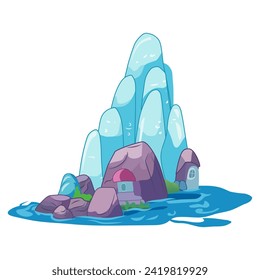 Rainbow element of colorful set. This artful illustration combine a captivating rainbow design with a nature serene in a cartoon style. Vector illustration.